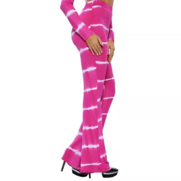 Tie Dye 2-pc Crop Top / Pant Set fuchsia/white L - Picture 3 of 7